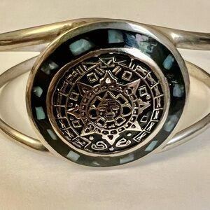 Mexico Sterling Silver Aztec-Inspired Cuff Bracelet